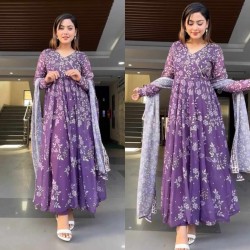 Lavander color designer printed anarkali gown